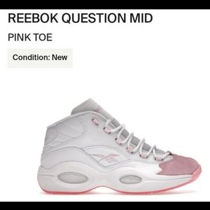 Reebok Allen Iverson Questions Mid (Pink Toe) Size 10.5 Men